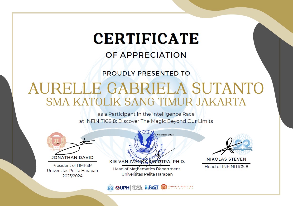 INFINITICS 8 UPH semifinalist certificate